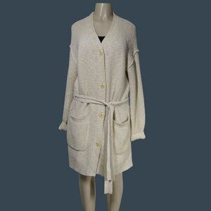 ALEX MILL Fisherman Cable Knit Long Line Duster Sweater Coat Beige Oatmeal M